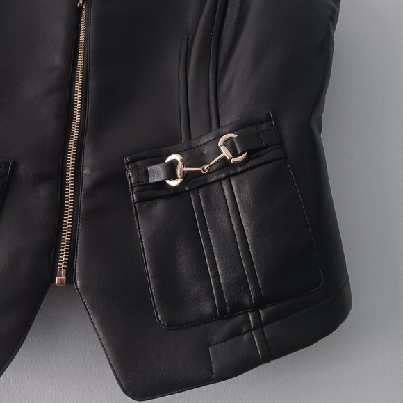 7 For All Mankind Biker Moto Faux Leather Houndstooth Panel Vest M - Picture 6 of 11